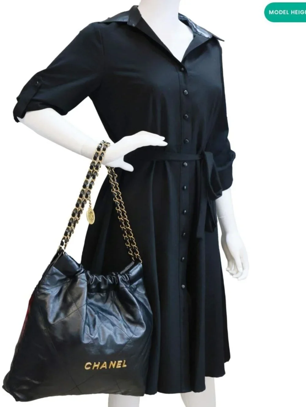 Chanel  22 Large Quilted Calfskin Leather Hobo Bag Black
